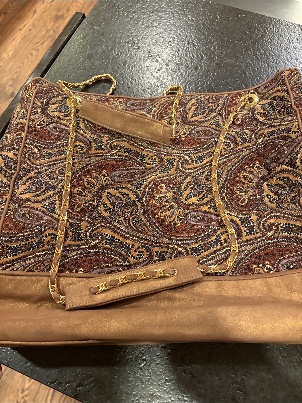 Paisley Tassel Tote Bag in Brown and Tan - Picture 7 of 11